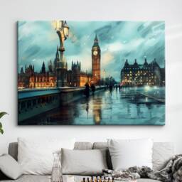 Big Ben London City Landmark Abstract Oil Painting Framed Poster Print Or Canvas Wall Decor Art Bedroom Home Interior Gift, UK - thumbnail 1