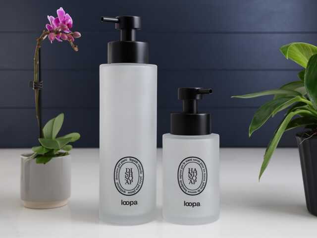 Frosted Glass Soap Dispenser With Black Oval Label, Choose 250Ml Or 500Ml Size & Custom Label Text, Sustainable Bathroom Gift - image 1