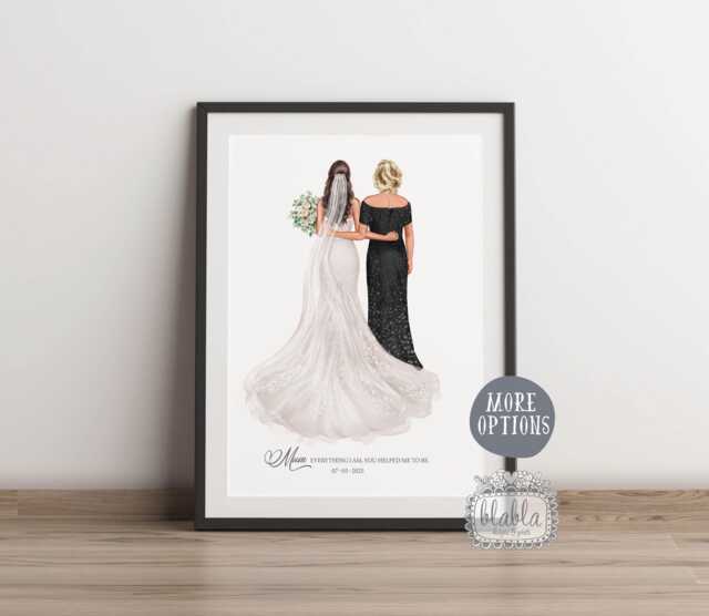 Gift For Mother Of The Bride, Personalised Bride & Portrait Art, Keepsake, Custom Wedding, Wedding - image 1