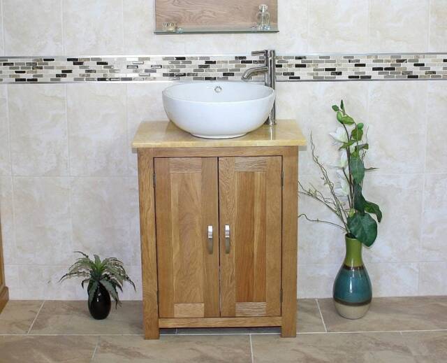 Solid Oak Bathroom Vanity Unit - Golden Onyx Top Ceramic Basin Choice 310Gocbc - image 1