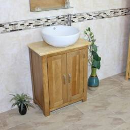 Solid Oak Bathroom Vanity Unit - Golden Onyx Top Ceramic Basin Choice 310Gocbc - thumbnail 3