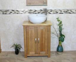 Solid Oak Bathroom Vanity Unit - Golden Onyx Top Ceramic Basin Choice 310Gocbc