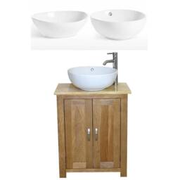 Solid Oak Bathroom Vanity Unit - Golden Onyx Top Ceramic Basin Choice 310Gocbc - thumbnail 2