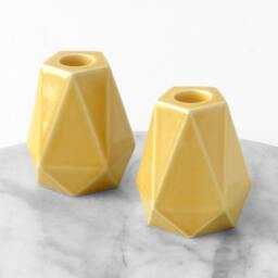 Yellow Shabbat Candlesticks, Geometric Candleholders, Modern Judaica, Modern Ceramic, Handmade in Israel - thumbnail 2