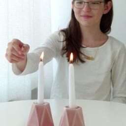 Yellow Shabbat Candlesticks, Geometric Candleholders, Modern Judaica, Modern Ceramic, Handmade in Israel - thumbnail 4