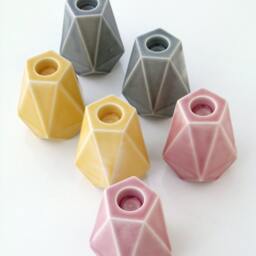 Yellow Shabbat Candlesticks, Geometric Candleholders, Modern Judaica, Modern Ceramic, Handmade in Israel - thumbnail 3