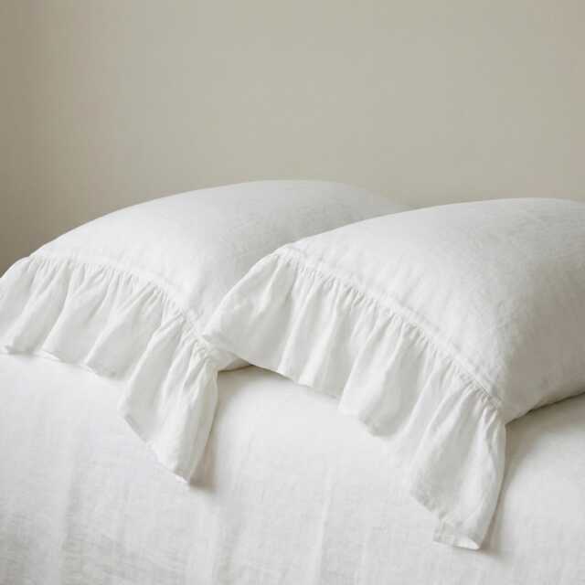 Linen Pillow Case With Ruffles On One Side. Ruffled Sham White Oatmeal Beige. Standard Queen King Euro Slip Cover - image 1