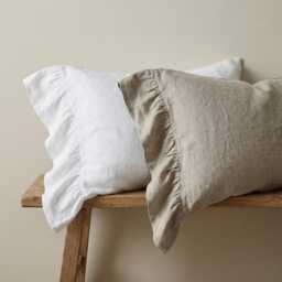 Linen Pillow Case With Ruffles On One Side. Ruffled Sham White Oatmeal Beige. Standard Queen King Euro Slip Cover - thumbnail 2