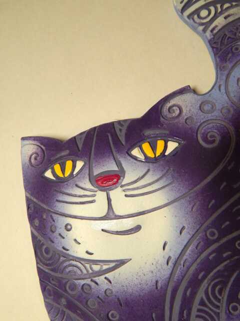 Ceramic Wall Cat Decorative. Lilac Cat. Blue Cat. Wall Art. Hanging. Hand Made Ceramics. Hanging Decor - image 1