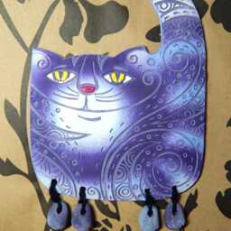 Ceramic Wall Cat Decorative. Lilac Cat. Blue Cat. Wall Art. Hanging. Hand Made Ceramics. Hanging Decor - thumbnail 2