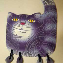Ceramic Wall Cat Decorative. Lilac Cat. Blue Cat. Wall Art. Hanging. Hand Made Ceramics. Hanging Decor - thumbnail 3