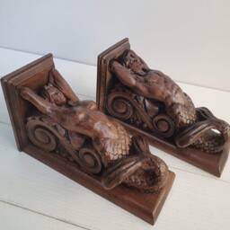 Pair Of Carved Corbel Merman & Mermaid Wood, Painted Or Unpainted, Decorative Wooden Corbel, Home Wall Embellishments, Wall Art Decor - thumbnail 3