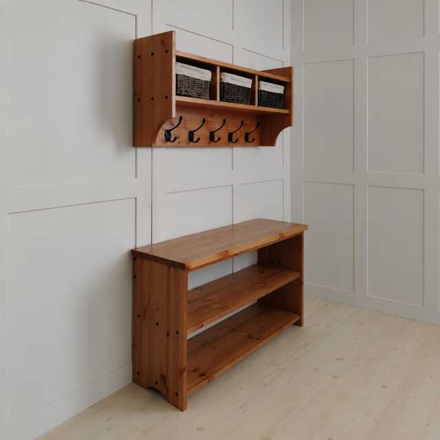 Rustic Hallway Furniture Set - Solid Pine Shoe Bench & Coat Rack With Baskets Entryway Storage Shelf Farmhouse Mudroom UK Made - image 1