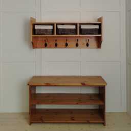 Rustic Hallway Furniture Set - Solid Pine Shoe Bench & Coat Rack With Baskets Entryway Storage Shelf Farmhouse Mudroom UK Made - thumbnail 3