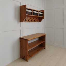 Rustic Hallway Furniture Set - Solid Pine Shoe Bench & Coat Rack With Baskets Entryway Storage Shelf Farmhouse Mudroom UK Made