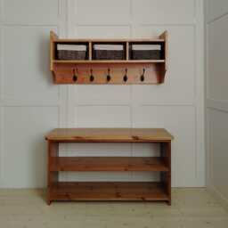 Rustic Hallway Furniture Set - Solid Pine Shoe Bench & Coat Rack With Baskets Entryway Storage Shelf Farmhouse Mudroom UK Made - thumbnail 2