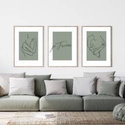 Set Of 3 Bedroom Prints, Je T'aime Print, Wall Home Decor, Minimalist, Quotes, Sage Decor Prints - thumbnail 3