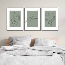 Set Of 3 Bedroom Prints, Je T'aime Print, Wall Home Decor, Minimalist, Quotes, Sage Decor Prints - thumbnail 1