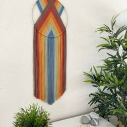 Rainbow Yarn Wall Hanging, Handmade Hangings, Nursery, Retro Art, Pride Decor, 1970's Mid Century Modern - thumbnail 3