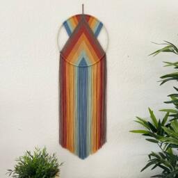 Rainbow Yarn Wall Hanging, Handmade Hangings, Nursery, Retro Art, Pride Decor, 1970's Mid Century Modern