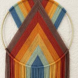 Rainbow Yarn Wall Hanging, Handmade Hangings, Nursery, Retro Art, Pride Decor, 1970's Mid Century Modern - thumbnail 2