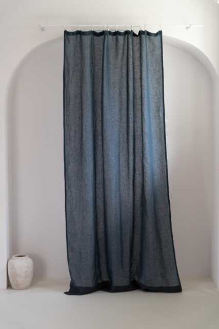 Navy Blue Linen Curtain Panel Sheer Muslin Window Treatment - image 1