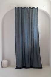 Navy Blue Linen Curtain Panel Sheer Muslin Window Treatment