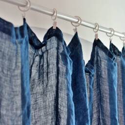 Navy Blue Linen Curtain Panel Sheer Muslin Window Treatment - thumbnail 2