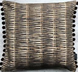 Wicker Print Cushion With Pom Poms