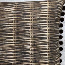 Wicker Print Cushion With Pom Poms - thumbnail 3