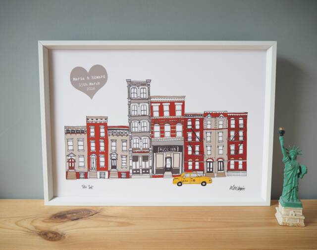 New York Skyline Personalised Print - A3 Illustration Cityscape Wedding Gift - image 1