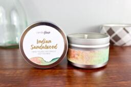 Indian Sandalwood Soy Candle in 4Oz Tin - Masculine Rustic Manly Scented, Wood Or Cotton Wick - thumbnail 1