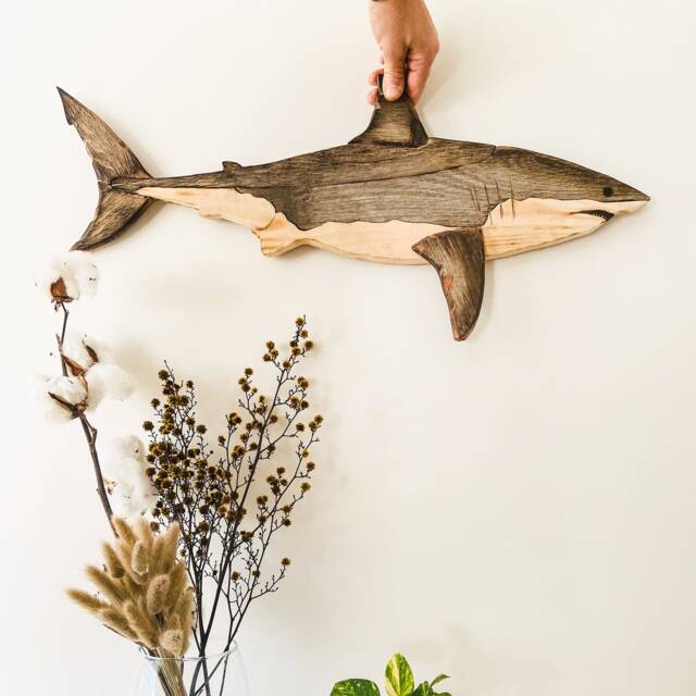 Handmade Reclaimed Wood Shark Sculpture Sustainable Coastal Decor - image 1