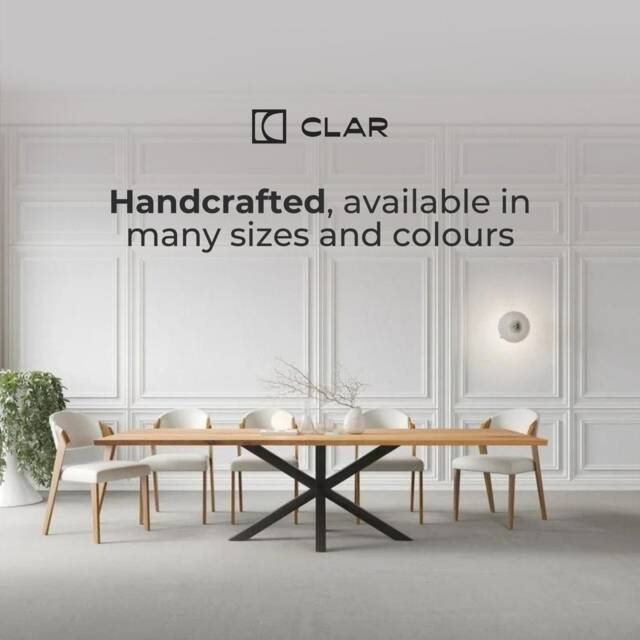 Straight Edge Solid Oak Dining Table Star Frame Legs - Industrial Rustic Handmade Kitchen 011 - image 1