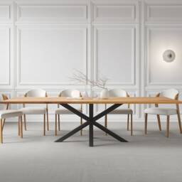 Straight Edge Solid Oak Dining Table Star Frame Legs - Industrial Rustic Handmade Kitchen 011 - thumbnail 3
