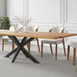 Straight Edge Solid Oak Dining Table Star Frame Legs - Industrial Rustic Handmade Kitchen 011 - thumbnail 2