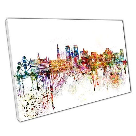 Brussels Skyline Canvas Print Colourful Landmarks Wall Art For Home Office Decor - image 1