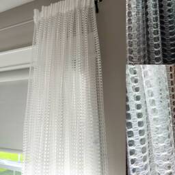 Sheer Net Extra Long Curtains Custom Made 12 13 14 15 16 17 18 20 24 Ft Silver & White 2 Story Drapes Free Swatch Ikiriska - thumbnail 3