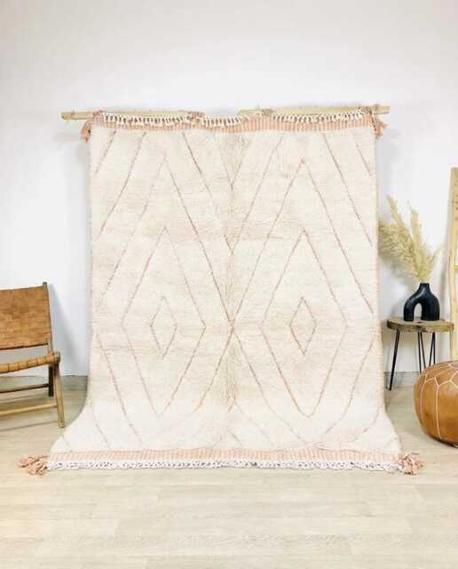 Hand Tufted White & Beige Moroccan Berber Rug, Wool Shag Boho Nursery Authentic Beni Ourain Carpet, Large 9x12 Area Rug - image 1