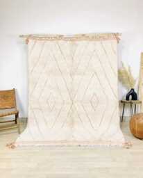 Hand Tufted White & Beige Moroccan Berber Rug, Wool Shag Boho Nursery Authentic Beni Ourain Carpet, Large 9x12 Area Rug - thumbnail 1