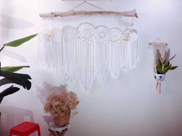 White Large Dreamcatcher Set Of 9, Boho Lace Wall Hanging, Crochet Doily Wedding Backdrop, Neutral Nursery & Bedroom Decor - image 1