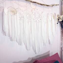 White Large Dreamcatcher Set Of 9, Boho Lace Wall Hanging, Crochet Doily Wedding Backdrop, Neutral Nursery & Bedroom Decor - thumbnail 3