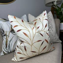 Embroidered Leaf Cushion Cover, Throw Pillow Cover Ivory Red Gold, John Lewis & Partners Christine Fabric, Double Sided, Farmhouse Decor - thumbnail 4