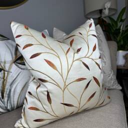 Embroidered Leaf Cushion Cover, Throw Pillow Cover Ivory Red Gold, John Lewis & Partners Christine Fabric, Double Sided, Farmhouse Decor - thumbnail 1
