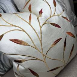 Embroidered Leaf Cushion Cover, Throw Pillow Cover Ivory Red Gold, John Lewis & Partners Christine Fabric, Double Sided, Farmhouse Decor - thumbnail 2