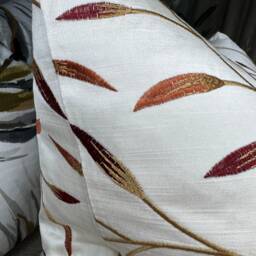 Embroidered Leaf Cushion Cover, Throw Pillow Cover Ivory Red Gold, John Lewis & Partners Christine Fabric, Double Sided, Farmhouse Decor - thumbnail 3