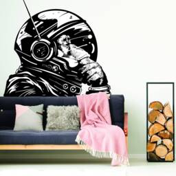 Thinking Astronaut Monkey Print Art Wall Sticker - The Thinker Chimp Space Astronauts Mural Decal Astro Chimpanzee Spacemonkey With Helmet - thumbnail 1