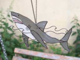 Shark Suncatcher Stained Glass Decor Gray Water Sea Ocean Home House Window Wall Hangings Cling Gift - thumbnail 1