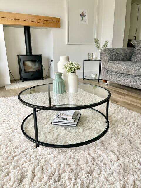 Avery Round Glass Metal Coffee Table - image 1