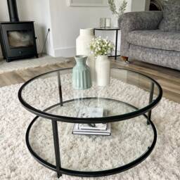 Avery Round Glass Metal Coffee Table - thumbnail 2